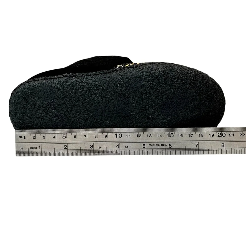 SOREL Nakiska Youth‎ Girls Faux Fur Slippers Size 1 Black Gold Animal Print Warm